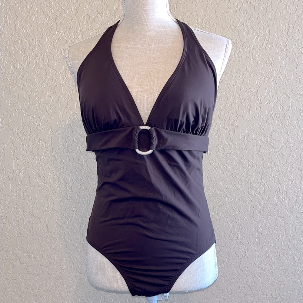 🐡Jantzen Elegant Brown Halter One-Piece Swimsuit